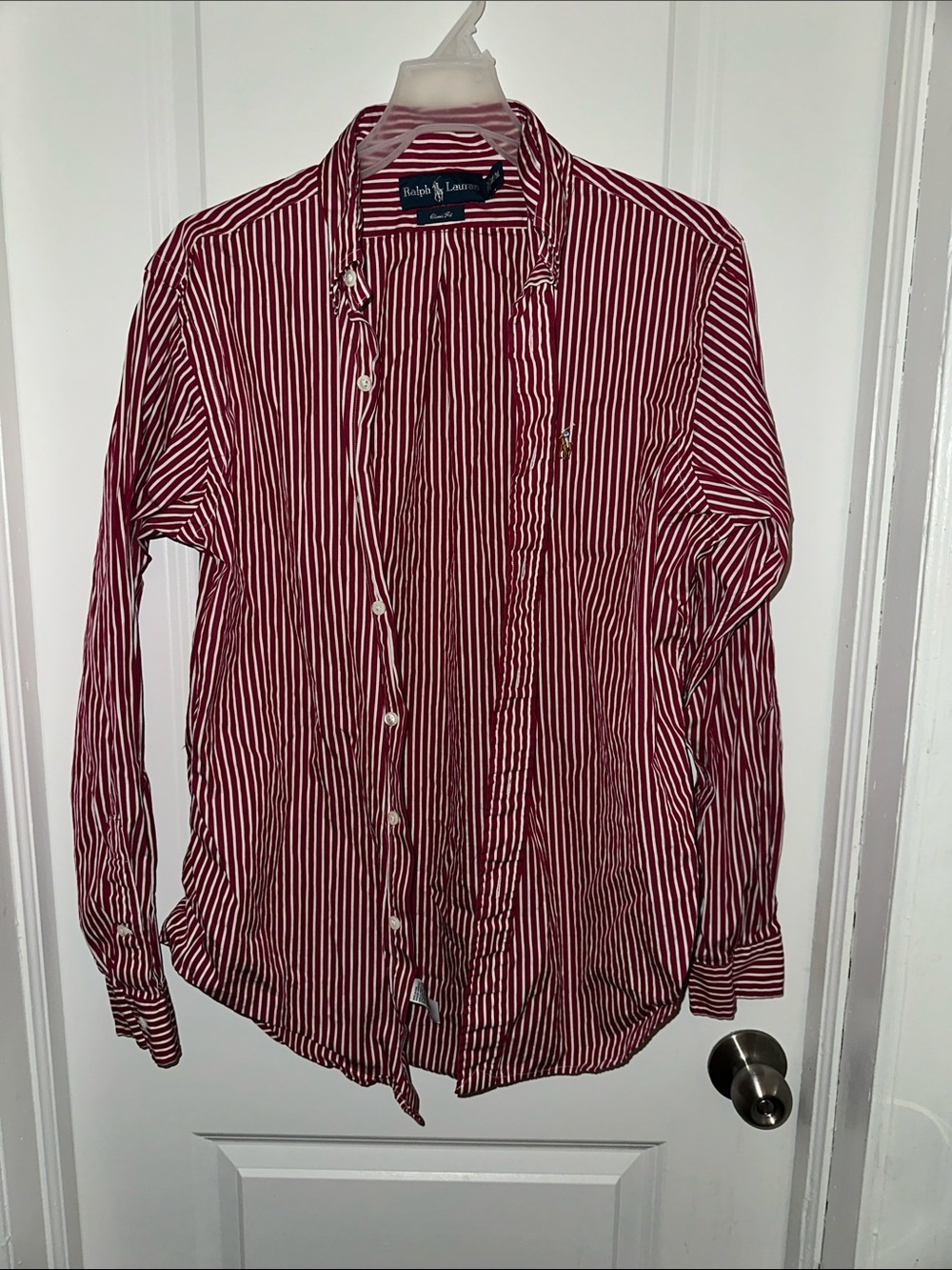 Ralph Lauren Red & White Vertical Stripe Button-Down Shirt